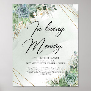Green succulents eucalyptus In loving memory sign ポスター