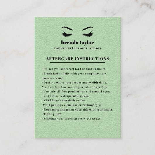 GREEN Suedeまつ毛ブラウバーアフターケアの手順 名刺 (正面)