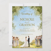 Green Summer Floral Watercolor Outdoor Wedding 招待状 (正面)