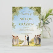 Green Summer Floral Watercolor Outdoor Wedding 招待状 (スタンド正面)