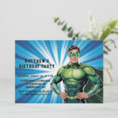 Green Superhero Boys Birthday Party 招待状 (スタンド正面)