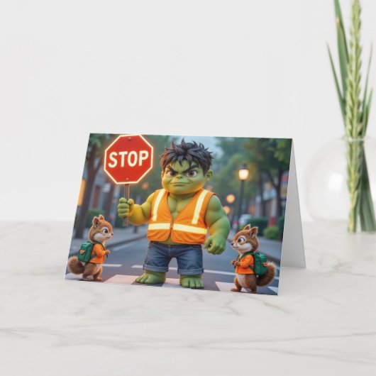 Green Superhero Happy School Year カード (正面)