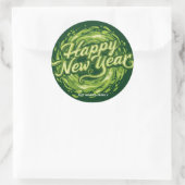 Green swerl Name Happy New Year ラウンドシール (バッグ)