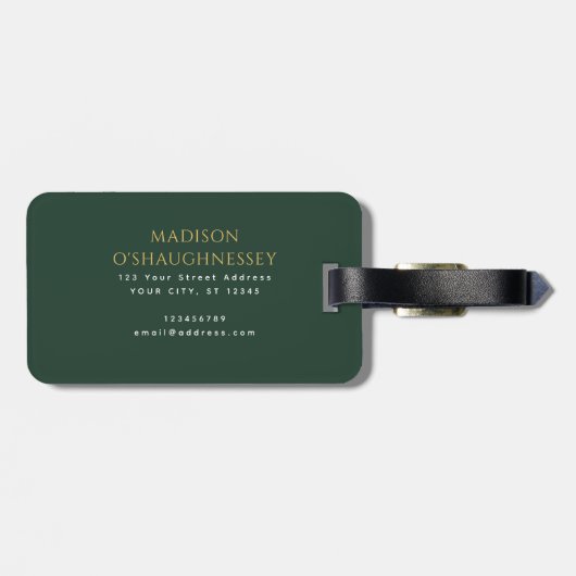 Green Sword Shield Medieval Fantasy Monogram ラゲッジタグ (裏面横)