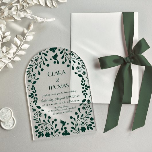 Green Talavera Mexican Wedding アクリル招待状