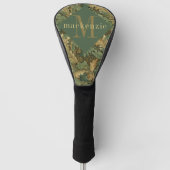 Green Tan Foliage William Morris Elegant Monogram ゴルフヘッドカバー (正面)