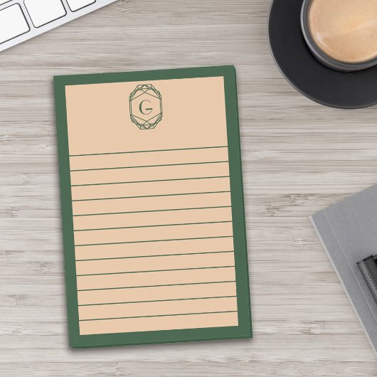 Green & Tan Geometric Art Deco Monogram Lined ポストイット