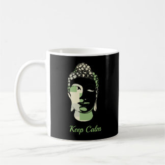Green & Tan Squares hand drawn buddha silhouette コーヒーマグカップ