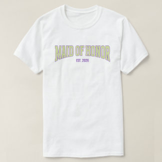 Green + Tan Stripe Purple MAID OF HONOR  Tシャツ