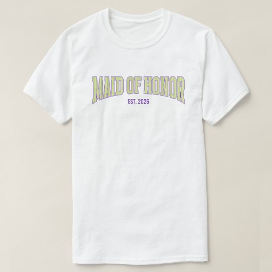 Green + Tan Stripe Purple MAID OF HONOR  Tシャツ (デザイン正面)