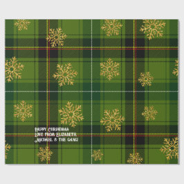 Green Tartan Gold Snowflake Personalized Christmas ラッピングペーパー