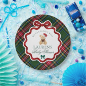 Green Tartan Plaid Christmas Bear Baby Shower  ペーパープレート (パーティー)