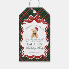 Green Tartan Plaid Christmas Bear Birthday Favors ギフトタグ