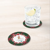 Green Tartan Plaid Christmas Bear Birthday Party ラウンドペーパーコースター (インサイチュ)