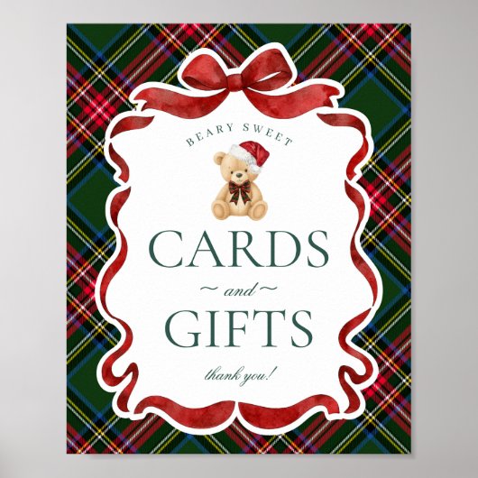 Green Tartan Plaid Christmas Bear Cards & Gifts ポスター (正面)