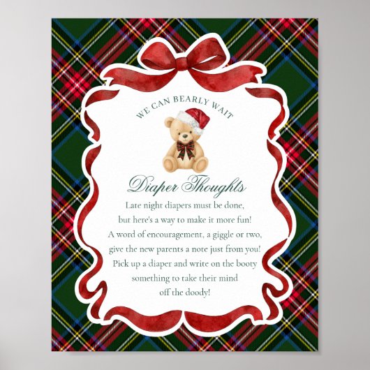Green Tartan Plaid Christmas Bear Diaper Thoughts ポスター (正面)