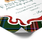 Green Tartan Plaid Christmas Bear Party Favor Sign ポスター (角)