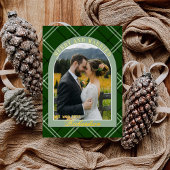 Green Tartan Plaid First Christmas Married Photo 箔シーズンカード