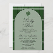 Green Tartan Plaid Lucky in Love Engagement Party 招待状 (正面)