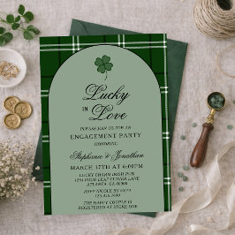 Green Tartan Plaid Lucky in Love Engagement Party 招待状