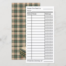 Green Tartan-Plaid Reading List Tracker Flat Card