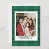 Green Tartan Plaid with Christmas Family Photo シーズンカード (正面)