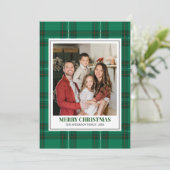 Green Tartan Plaid with Christmas Family Photo シーズンカード (スタンド正面)