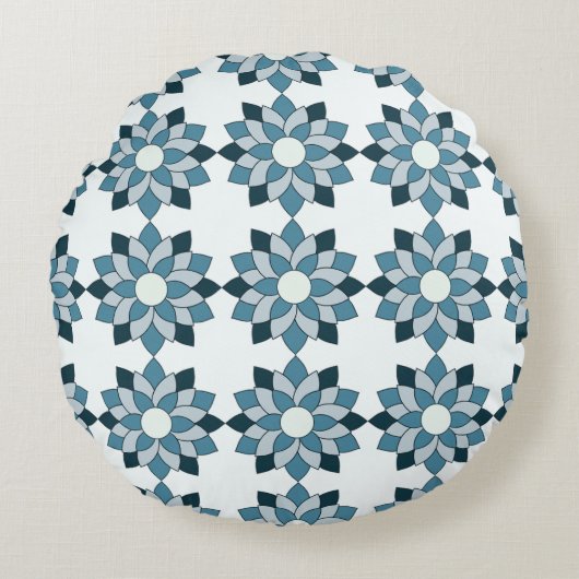 Green & Teal Bloom Geometric Floral Round Pillow ラウンドクッション (正面)