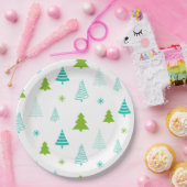 Green Teal Trees Simple Modern Christmas  ペーパープレート (パーティー)
