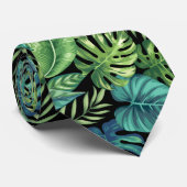 Green & Teal Tropical Palm Banana Monstera Leaves ネクタイ (ロール)