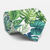 Green & Teal Tropical Palm Banana Monstera Leaves ネクタイ (ロール)