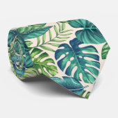 Green & Teal Tropical Palm Banana Monstera Leaves ネクタイ (ロール)