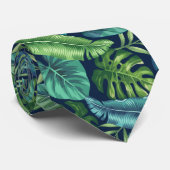Green & Teal Tropical Palm Banana Monstera Leaves  ネクタイ (ロール)