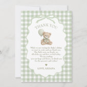  Green Teddy Bear Baby Shower Thank You Card (正面)