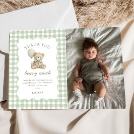 Green Teddy Bear Birthday Photo Thank You Card