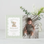 Green Teddy Bear Birthday Photo Thank You Card (スタンド正面)