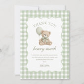 Green Teddy Bear Birthday Thank You Card (正面)