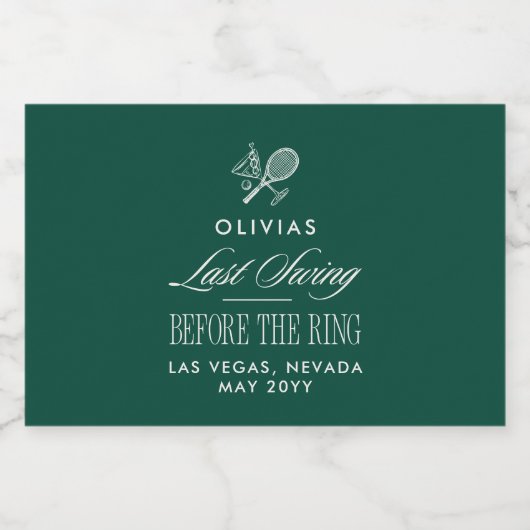 Green Tennis Bachelorette Elegant Modern スパークリングワインラベル (シングルラベル)