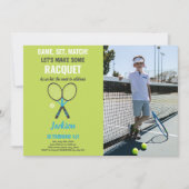 Green Tennis Birthday Invitations with photo 招待状 (正面)