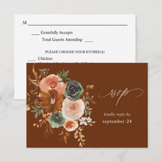 Green & Terra Cotta Floral w Meal RSVP Tan (正面/裏面)