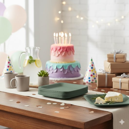 Green Textured 7" Square Paper Plate for Events ペーパープレート