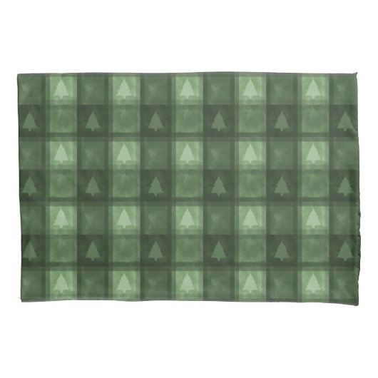 Green Textured Plaid And Fir Tree Shapes Christmas 枕カバー (正面)