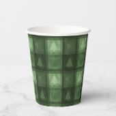Green Textured Plaid And Fir Tree Shapes Christmas 紙コップ (裏面)