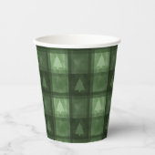Green Textured Plaid And Fir Tree Shapes Christmas 紙コップ (正面)