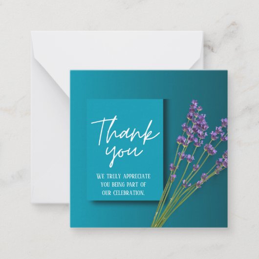 Green Thank You Card with Purple Floral Design ノートカード (正面)