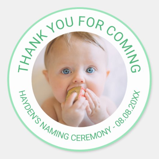 Green Thank You For 来'Naming Ceremony Photo ラウンドシール (正面)