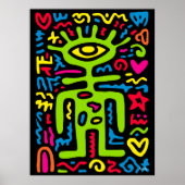 Green Third Eye Alien – Funky Neon Pop Art Wall ポスター (正面)