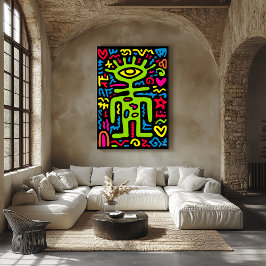 Green Third Eye Alien – Funky Neon Pop Art Wall ポスター