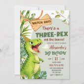 Green Three Rex On The Loose Third Birthday 招待状 (正面)