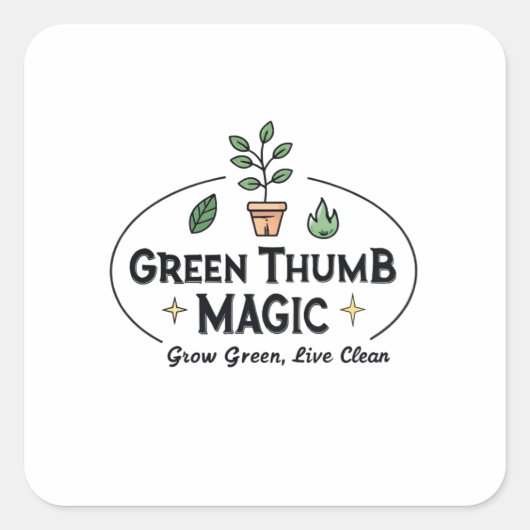 Green Thumb Magic | Urban Gardening T-Shirt スクエアシール (正面)